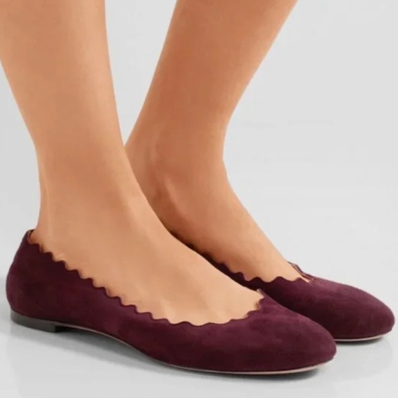 Chloe Lauren Suede Flats sz 36.5
Ballerinas burgundy wine leather scalloped 6.5 - Picture 1 of 9